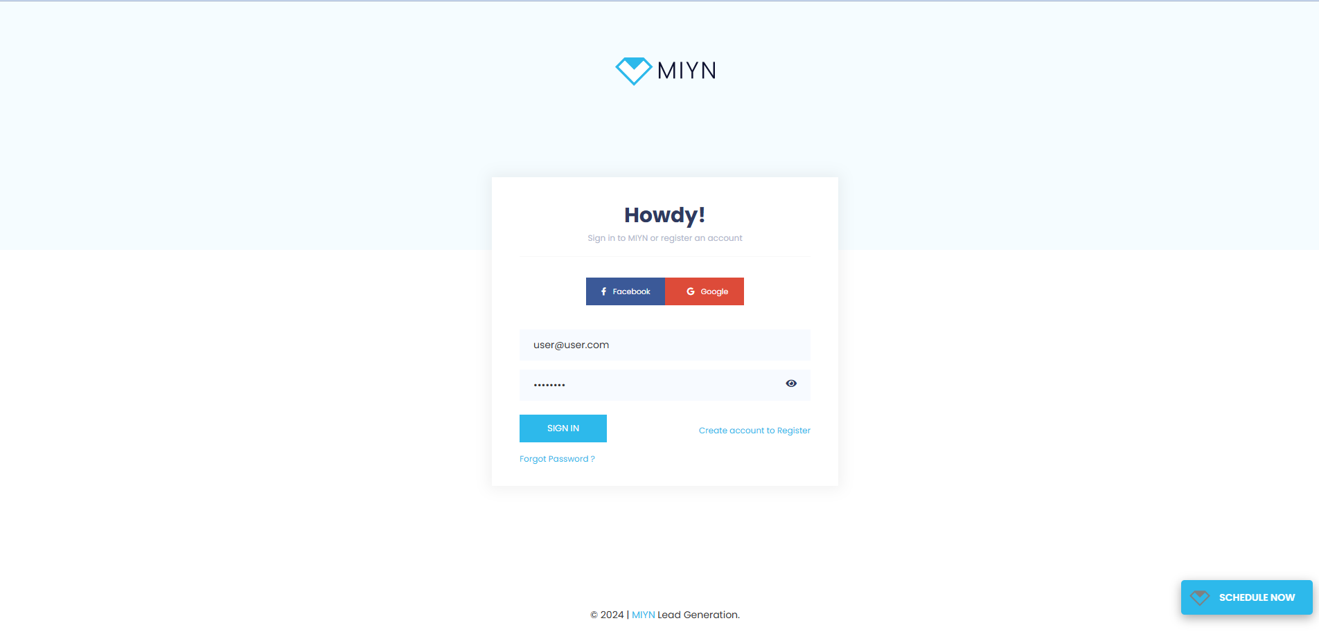 Log in to miyn.app using your username and password